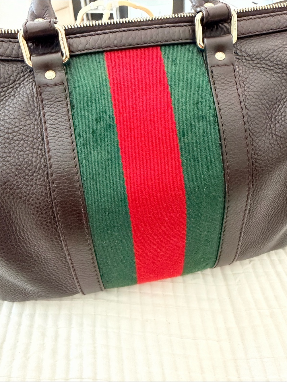 Gucci Vintage Web Medium Boston Bag Pebbled Leather Crossbody - Picture 6 of 12